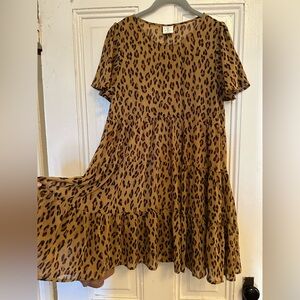 Anthro baby doll Leopard Print Tiered Dress oversize size M nwot